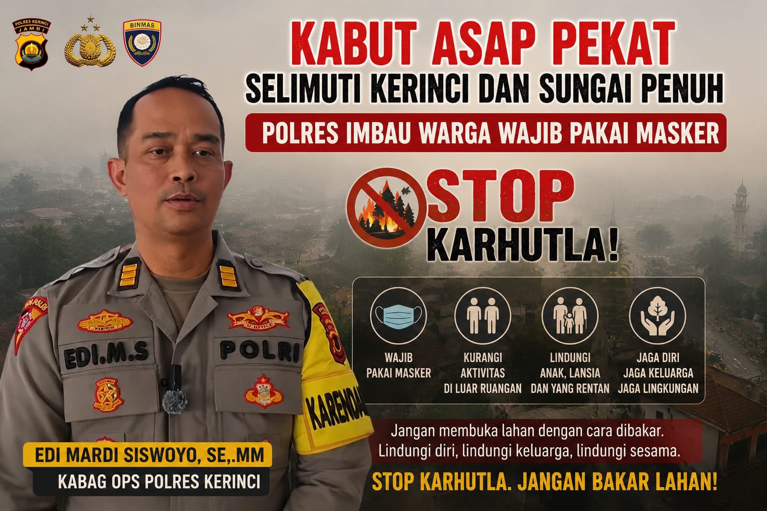 Udara Memburuk, Polres Kerinci Serukan Warga Jangan Lupa Pakai Masker